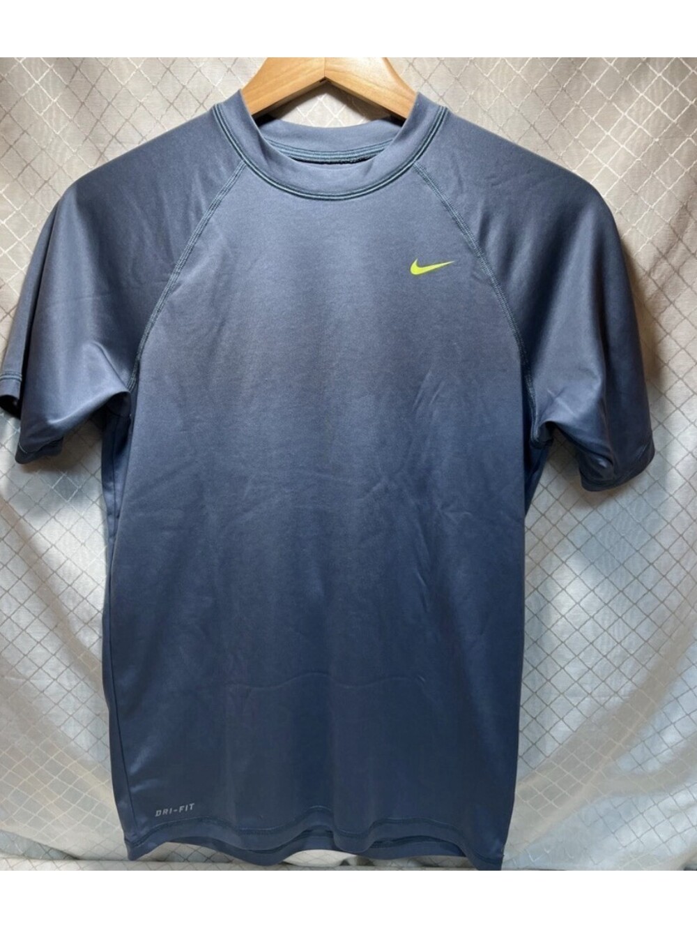 Nike Mens Dri-FIT Small TShirt: Gray neon-yellow Swoosh logo